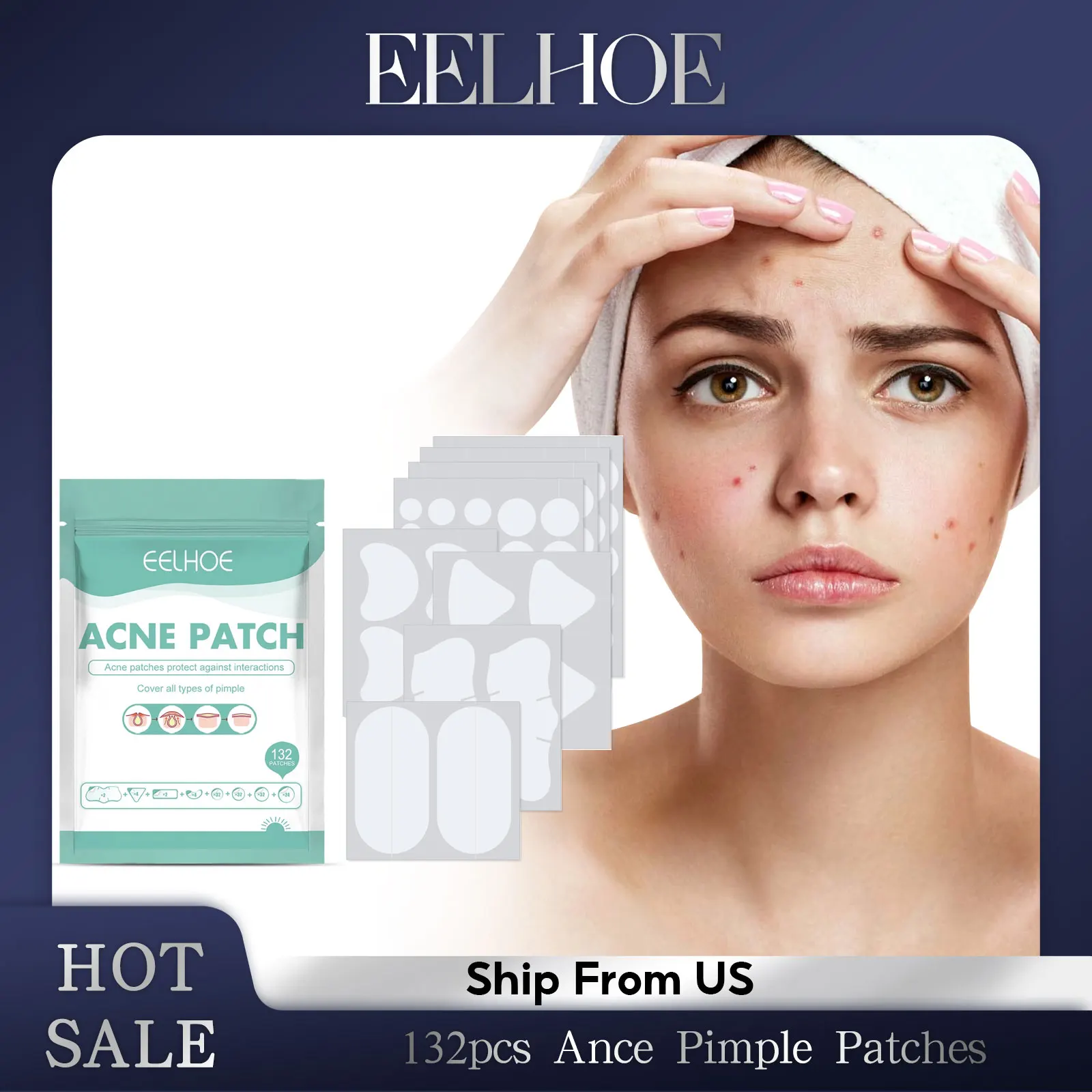 EELHOE Anti-Ance Patch Acne Treatment Acne Pimple Removal Sticker Gentle Repair Oil Control Breathable Soothing Facial Care Mask