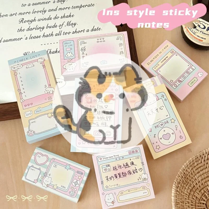 

New 100Sheets/Book Cute Cartoon Non Adhesive Memo Book INS Style Tearable Non Sticky Message Notebook Handwritten Notes Notepad