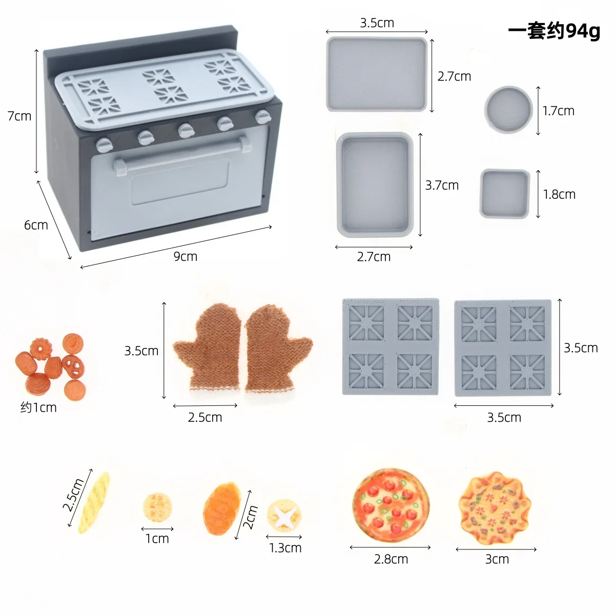 Mini Openable Baking Oven Set Glove Dessert Bread Cake Model Miniature Food Scene Accessory Kitchen
