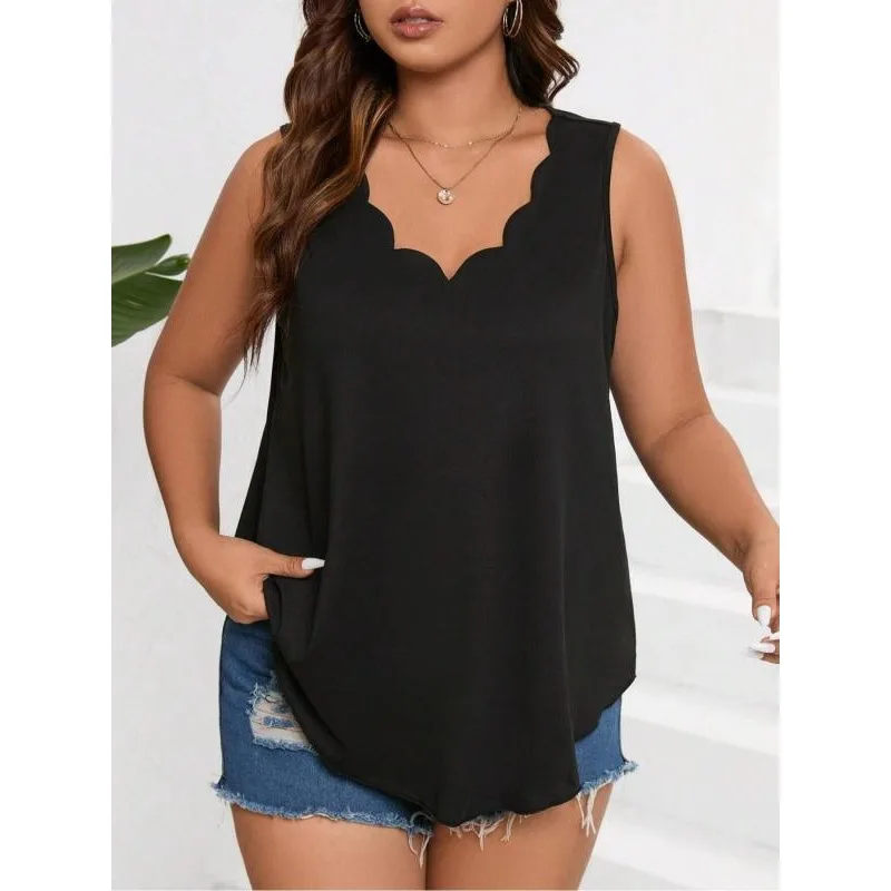 

Новая женская майка больших размеров с V-образным вырезом, повседневная, без рукавов, летняя, однотонная, базовая, топ-жилет
