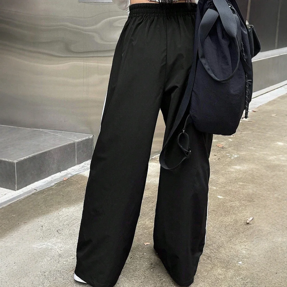 CPSYMYM Pantaloni Primavera Estate Casual Sportivi SideStripe Vita alta Coulisse Pantaloni giornalieri a figura intera per le donne