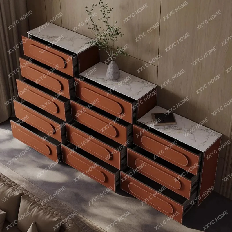 XX modern light luxury rock slab multi-functional chest, saddle leather storage