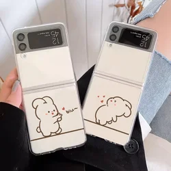 Cute Rabbit Bunny Couple Paired Phone Case for Samsung Galaxy Z Flip 5 ZFlip 6 Transaprent Covers for Samsung ZFlip 4 3 Fundas
