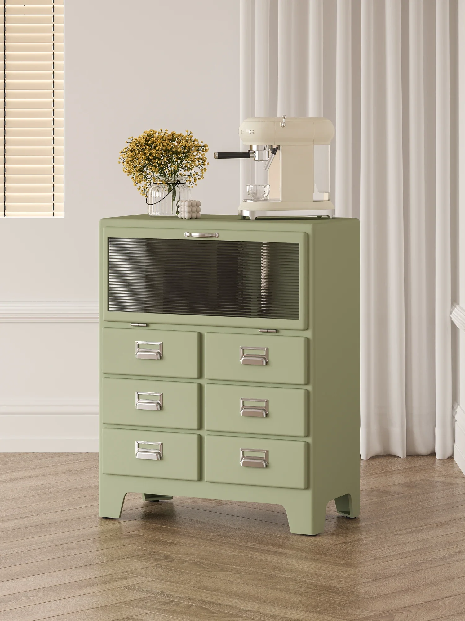 

Medieval Style Solid Wood Wall Cabinet – Restaurant Sideboard with Glass Doors | Rustic Kitchen Display Cabinet, Buffet Storag