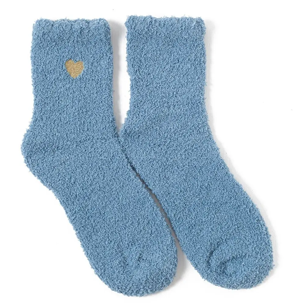 

Warm Soft Girls Love Embroidery Sweet Simple Cute Floor Socks Female Hosiery Coral Fleece Socks Mid-tube Socks