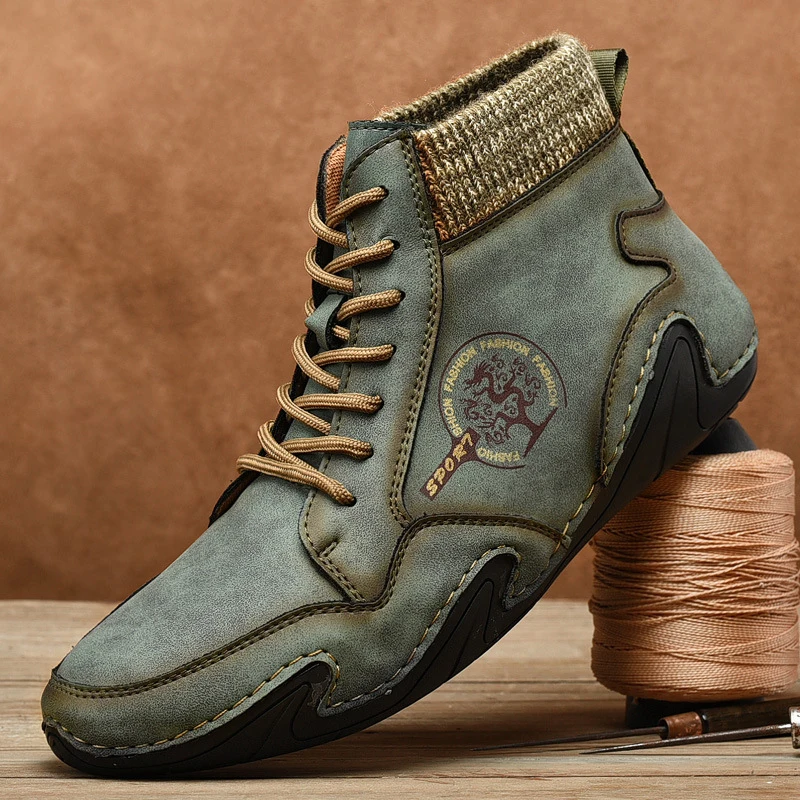 

Autumn and winter men's shoes, men's workwear large size mid-top stitched sole men's boots, men's warm shoes