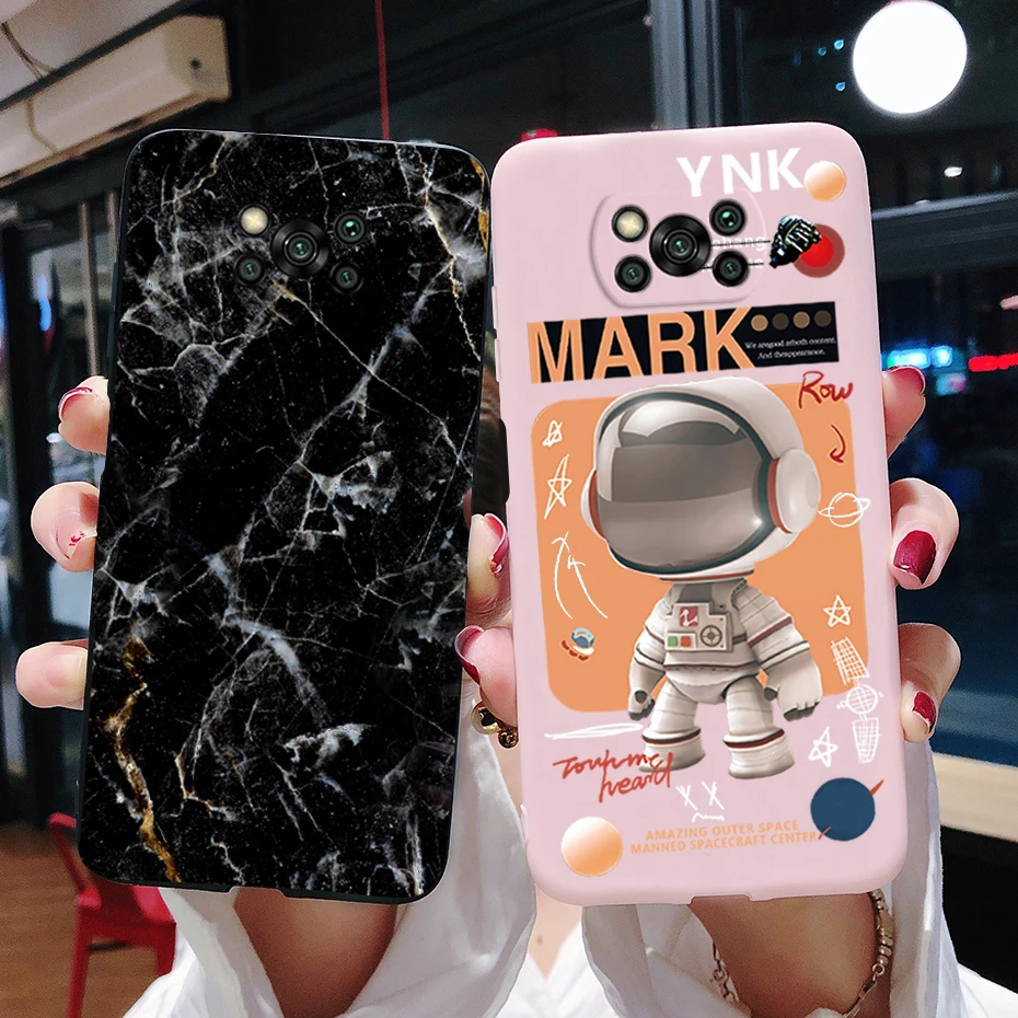 Soft Case For Xiaomi Poco X3 Pro NFC Phone Case Astronaut Marble Cute Back Cover on Xiaomi Poco X3 X 3 X3Pro Global Bumper Funda