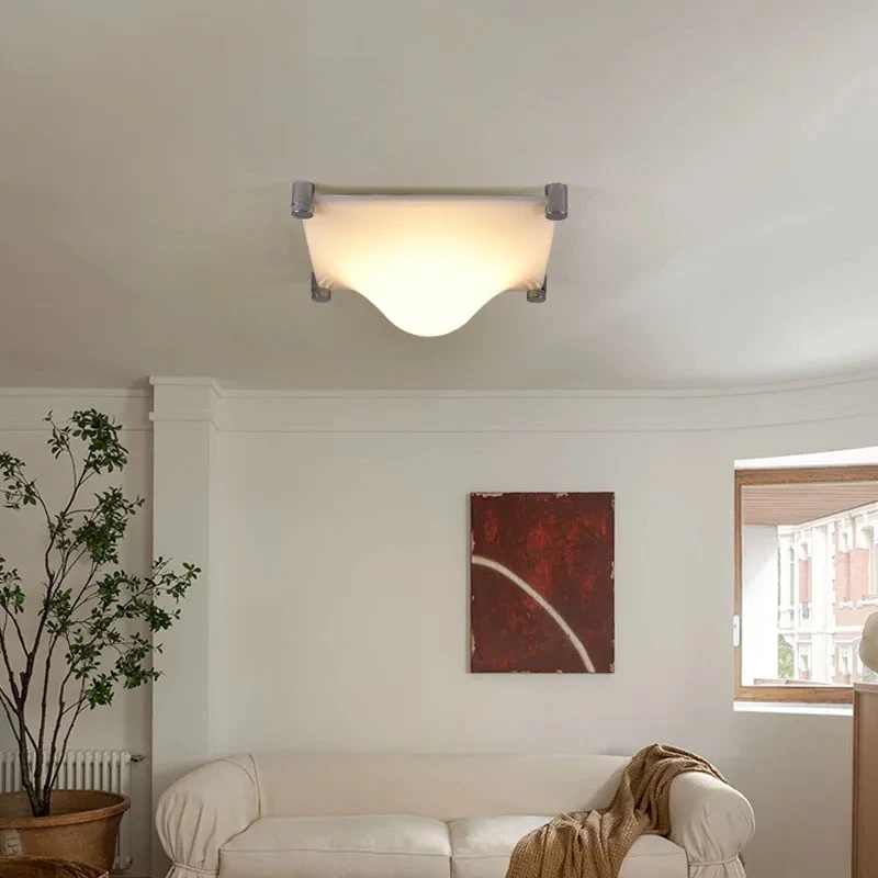 الحديثة الحد الأدنى مربع كريم الأبيض الزجاج ضوء السقف غرفة المعيشة مطعم غرفة نوم المطبخ LED مصباح معلق ديكور المنزل #4