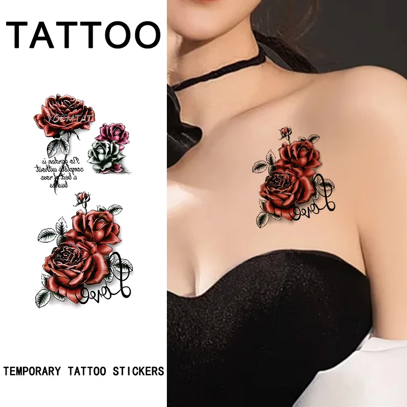 

Временные тату-наклейки с розами, 1 шт., стойкие и водонепроницаемые, реалистичные Временные татуировки для мужчин и женщин, подходящие руки, грудь