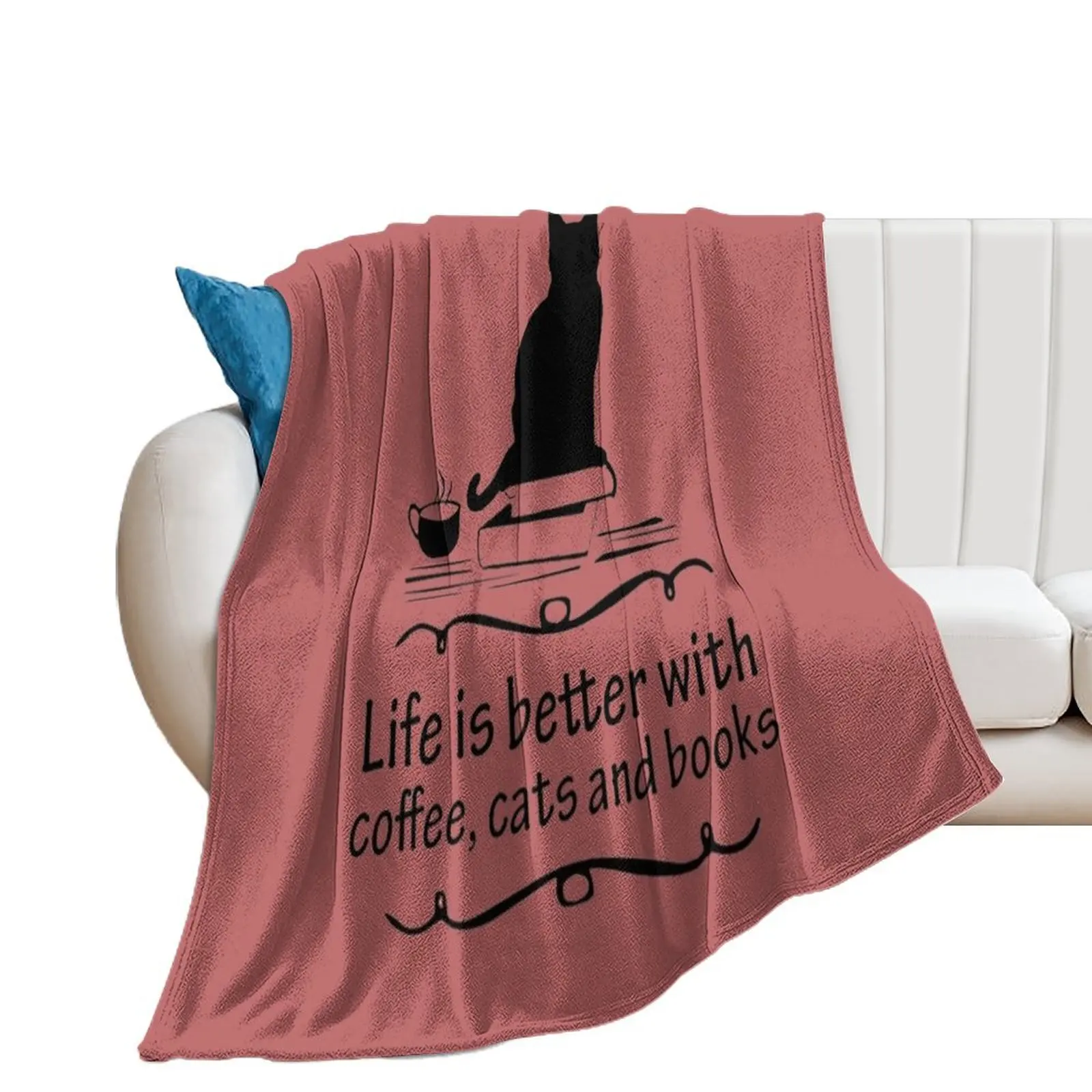 life is better with coffee cats and books Throw Blanket Furrys Hairys Plush Sleeping Bag Blankets