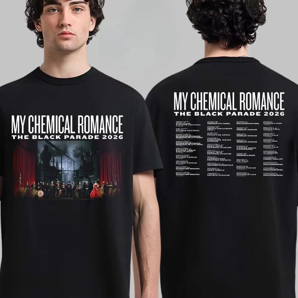 My Chemical Romance 2026 Tour Graphic Tee Double-Sided Venue List Emo Rock Streetwear Casual Unisex