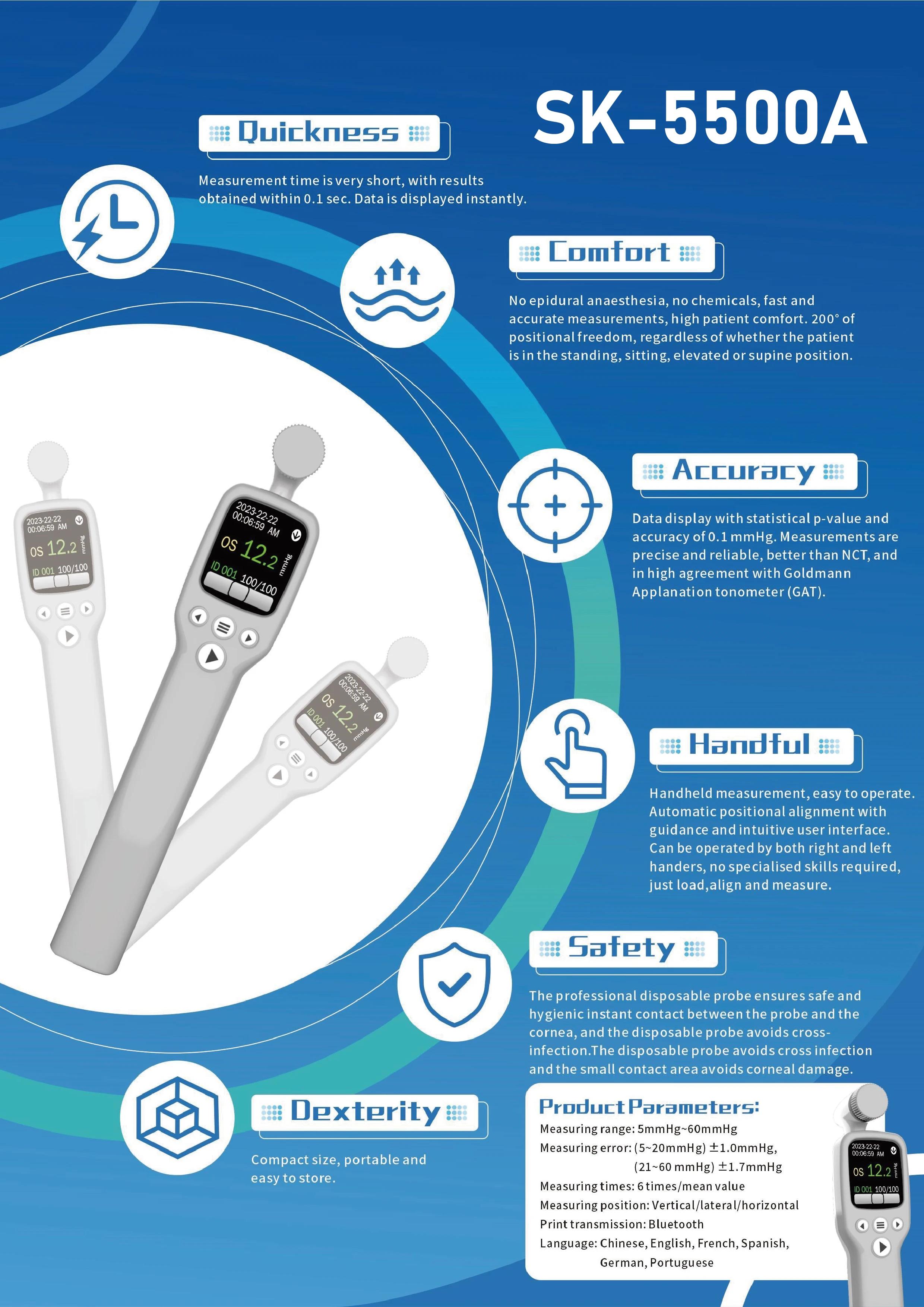 High Precision  Sk-5500B  Saveable Measurement Data  Rebound Tonometer with 2 Year Warranty