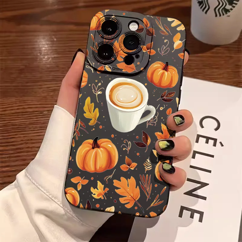 Осенний чехол для телефона с принтом тыквы и кофе для IPhone 17, 16, 15, 14, 13, 12, 11 Pro Max Mini Air X XR XS 8 7 Plus SE2, матовая задняя крышка Осенний чехол для телефона с принтом тыквы и кофе для IPhone 17, 16, 15, 14, 13, 12, 11 Pro Max Mini Air X XR XS 8 7 Plus SE2, матовая задняя крышка