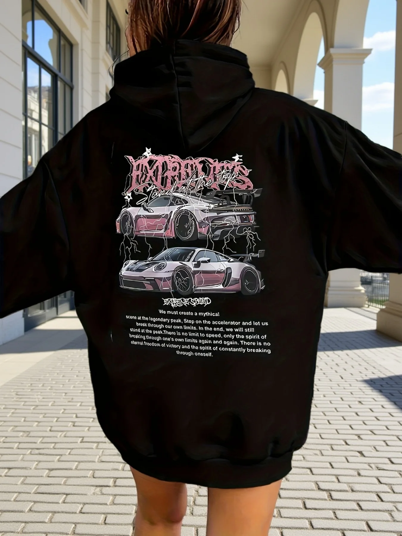 Women's Autumn-Winter Fleece Coat with Cap, Daily Soft Insulated Coat with Automobile Pattern sweatshirt casual hoodie clothes