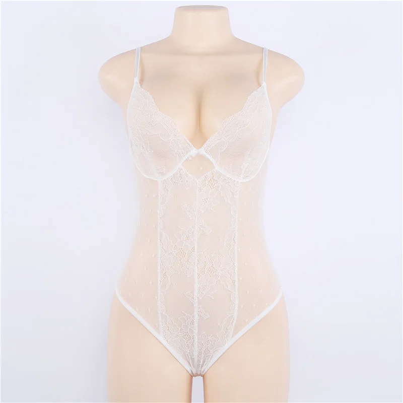 Body transparent en dentelle pour femmes, bretelles Sexy, haut de Base, vêtements intérieurs, pièce unique, couleur Pure, Fiber de Polyester