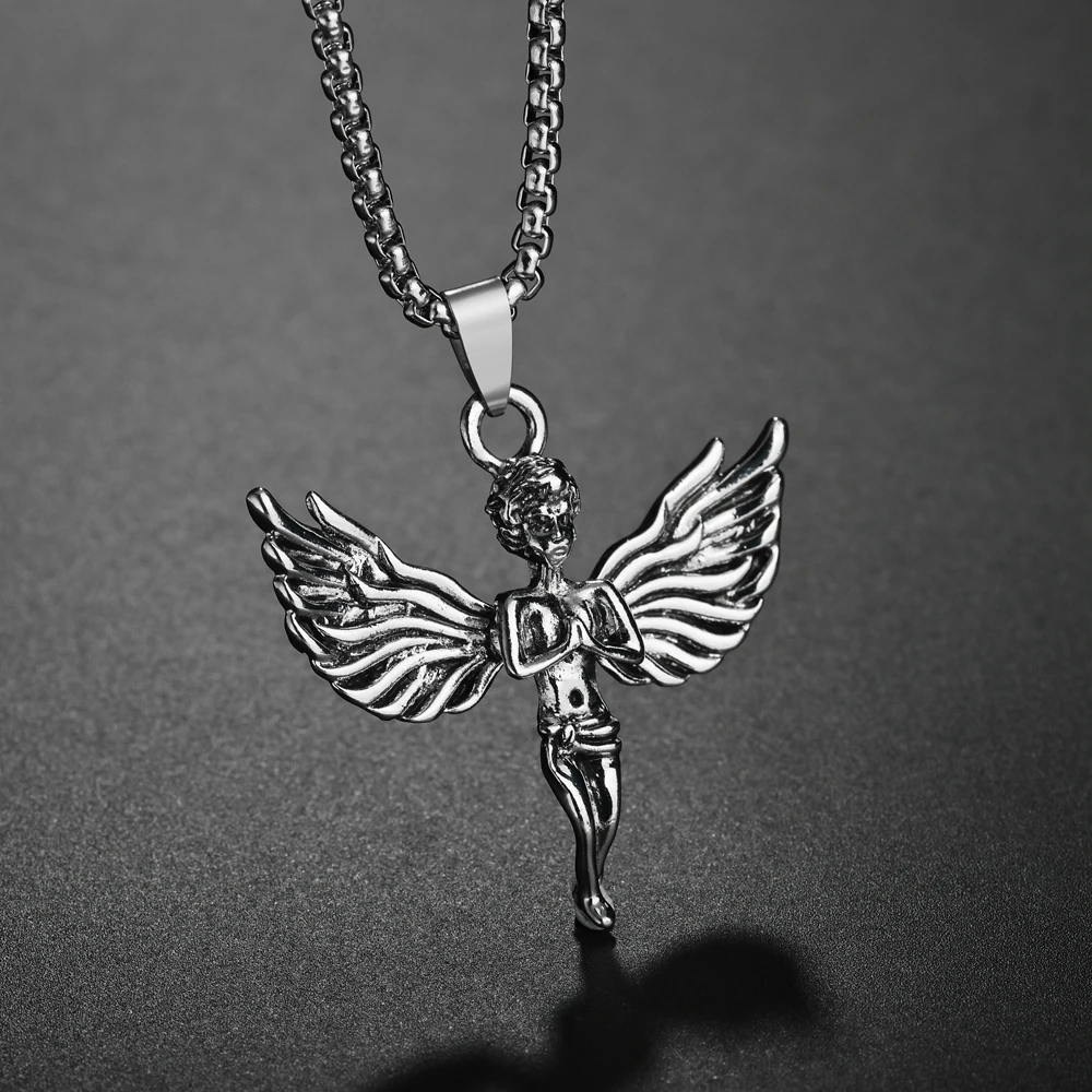 

Fashion Hip-hop Retro Silver Angel Wings Pendant For Women Men Anniversary Birthday Personality Gift Chain Necklaces Jewelry