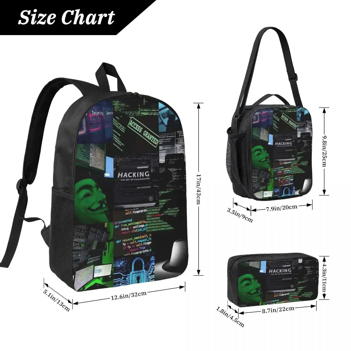 Hacker Code Binary Code Geek Science Computer Backpack BookBag School Bag Laptop Shoulder Bags 3ps Lunch Bag Pencil Case