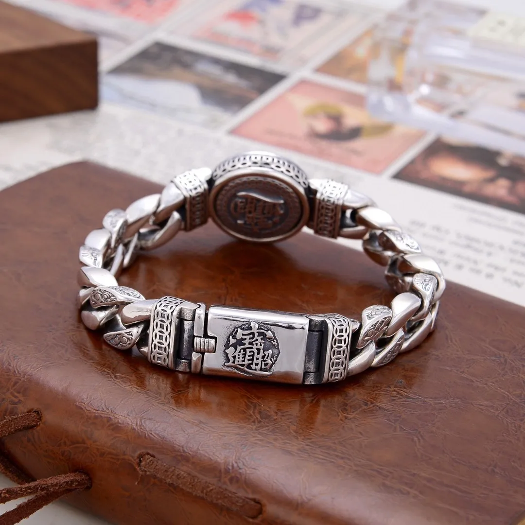 Original Wealth Attraction and Treasure Turning Bracelet Made of Pure Silver, Fashionable Thai Silver, Trendy, Personalized and