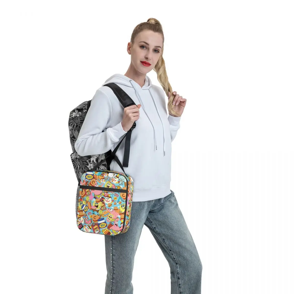 S-Spongebobs Lunch Bag Friends Portable Insulated Lunch Box Girls School Designer Cooler Bag Aesthetic Oxford Tote Food Bags