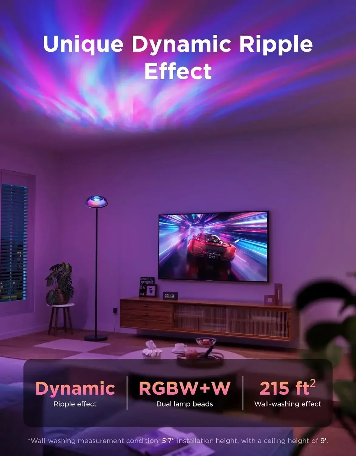 Govee Uplighter Floor Lamp for Living Room, RGBIC Ripple Projector, Floor Lamp for Bedroom Works with Matter, 215 ft² Light Area