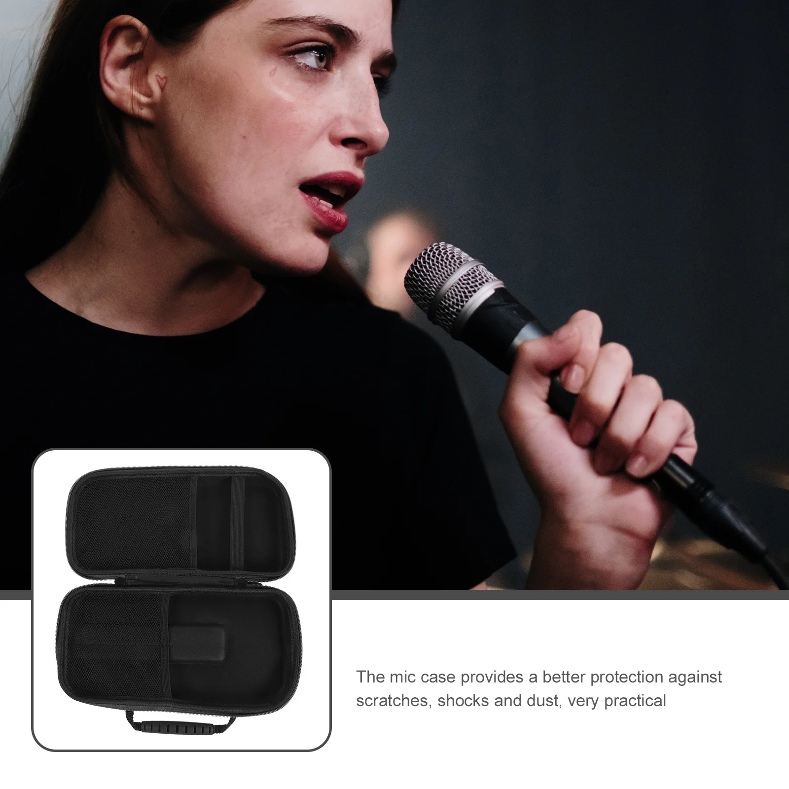 

Wireless Microphone Case Eva Mic Storage Case Hard Protective Carrying Bag Zipper Closure Portable Mic Accessories for Travel