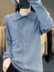 Nova camisa feminina penteado lã merino manga comprida estilo fino confortável elegante usável em todas as estações moda simples high-end