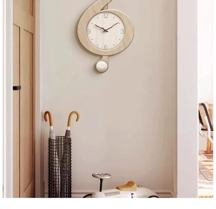 Medieval style living room wall clock dining room silent clock creative music note no punching wall watch art clock log wind