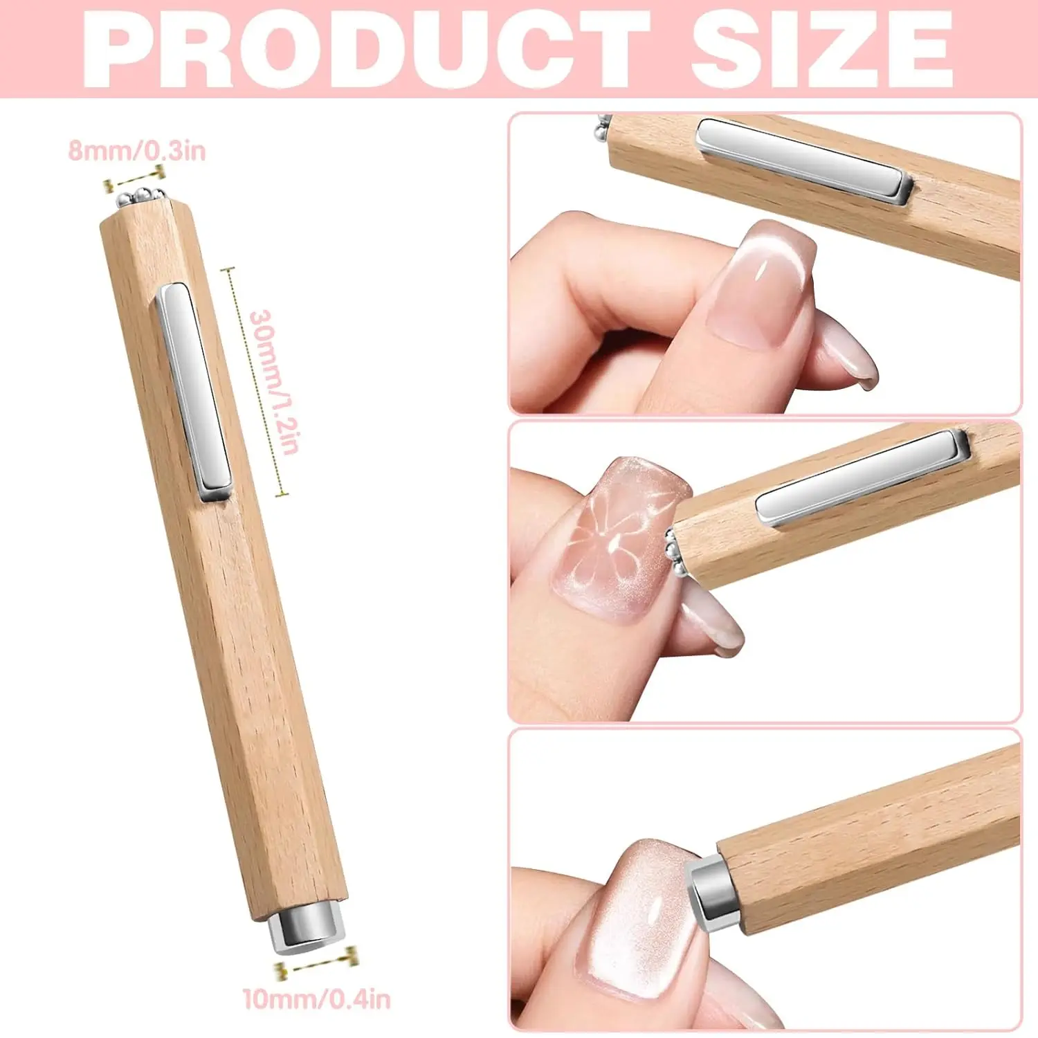 3 in 1 다기능 캣아이 마그넷 네일아트 디자인 강력 두꺼운 마그네틱 스틱 대형 원통형 마그네틱 펜 네일 도구