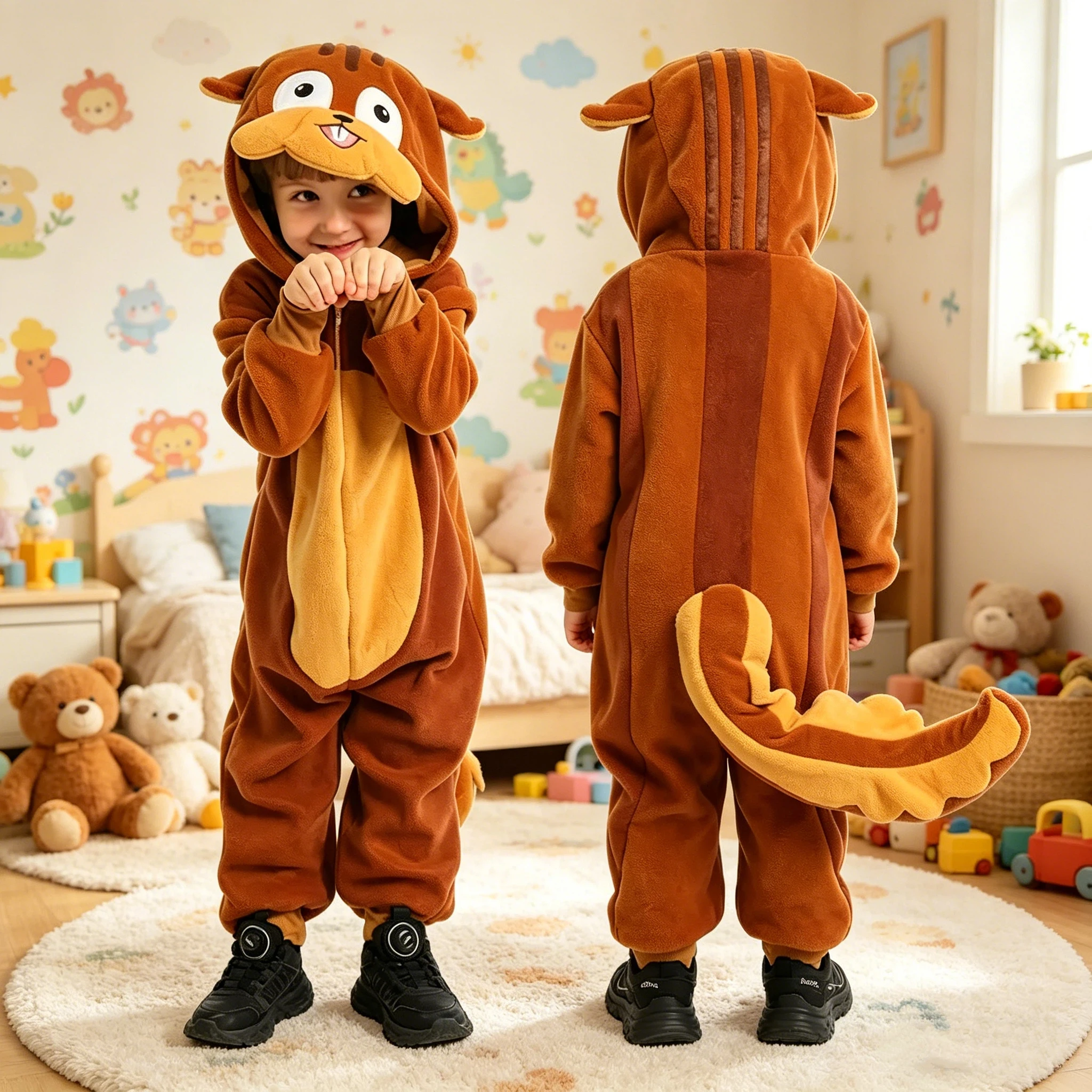 

Brown Niño Squirrels Costume Hooded Jumpsuit And Tail For Christmas Book Week Outfit Enfant Animal Onesie Halloween Costumes
