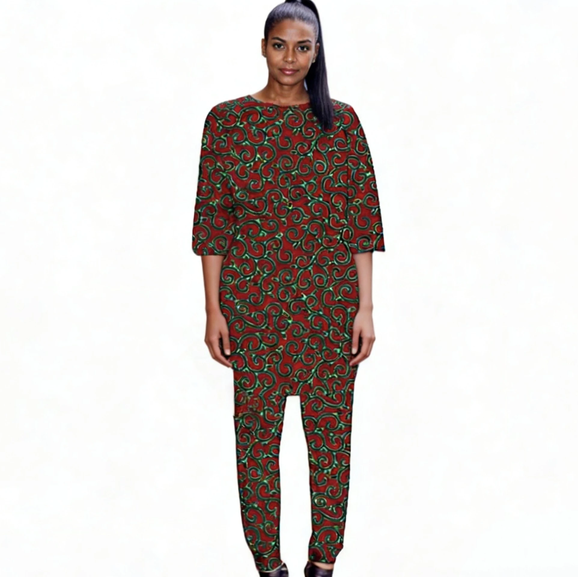 

Женский мусульманский костюм с африканским принтом, блузка с короткими рукавами, брюки с эластичной резинкой на талии, традиционная праздничная одежда, оригинальный дизайн