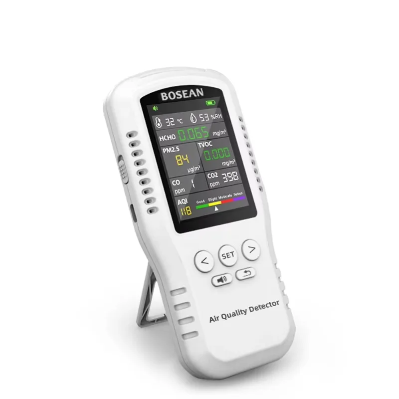 Air Quality Monitor CO2 CO PM2.5 HCHO TVOC Temperature Humidity Monitor Home Air Quality Detector with Real Sensors