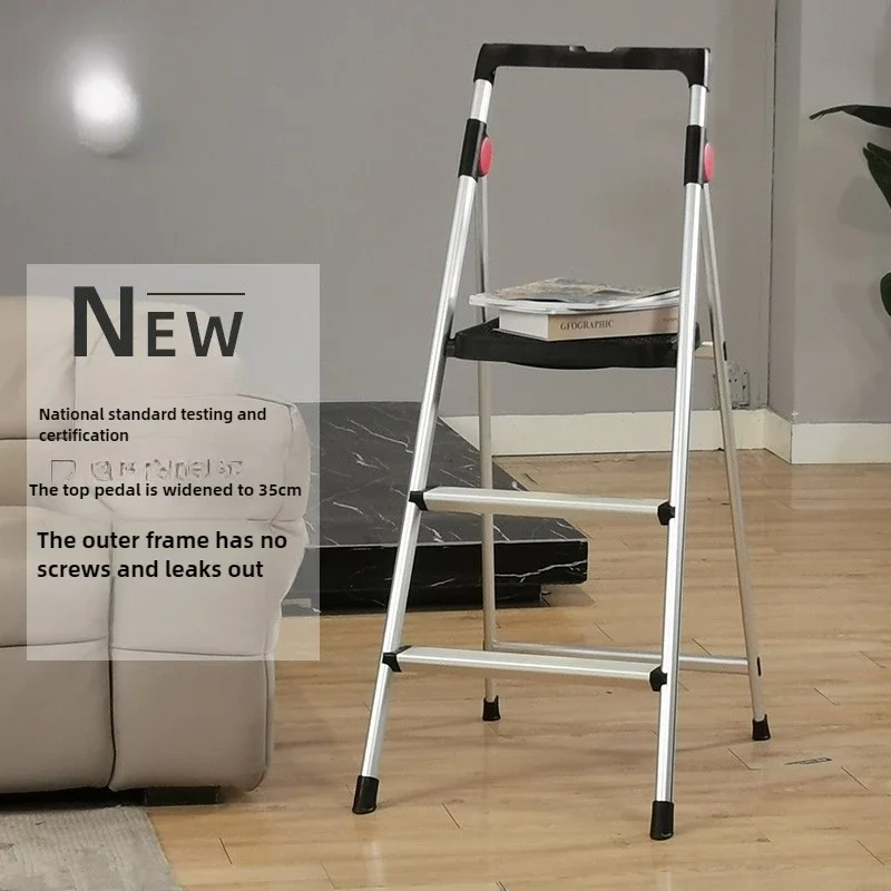 

Aluminum Alloy Household Folding Ladder Thickened Multifunctional Three-step Ladder Wide Pedal Indoor Kitchen Step Stool