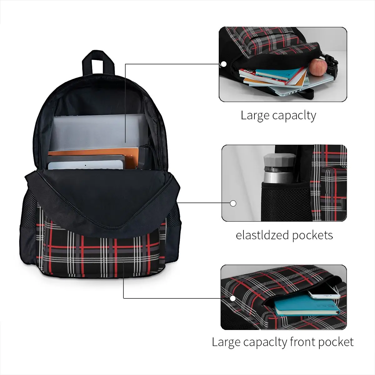 GTi Tartan Backpacks Boys Girls Bookbag Students School Bags Cartoon Kids Rucksack Travel Rucksack Shoulder Bag Large Capacity