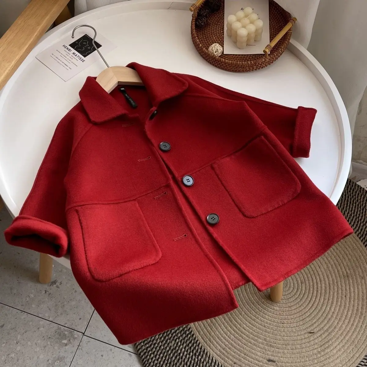 

Girls Woolen Coat Jacket Cotton Outwear Overcoat Lovable Warm Thicken Plus Velvet Winter Autumn Teenager Children's Clothing