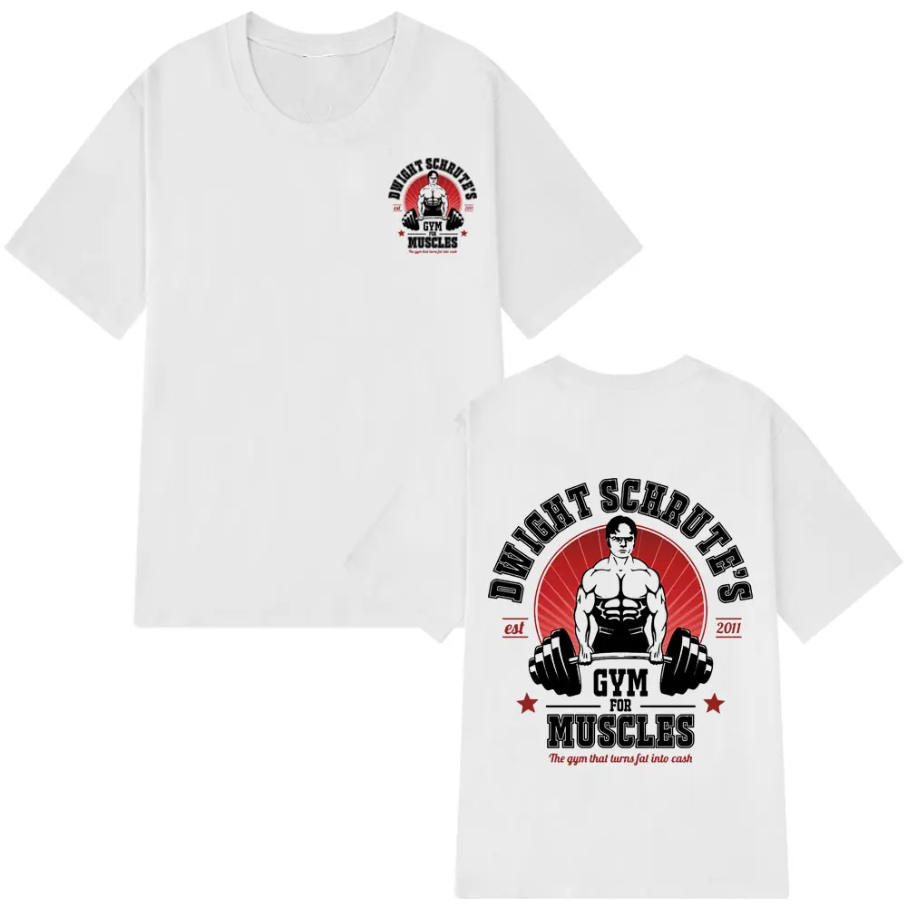 

Dwight Schrute Gym for Muscles Double-sided T Shirt Tv Series The Office Michael Scott Harajuku Casual T Shirts Men Cotton Tees