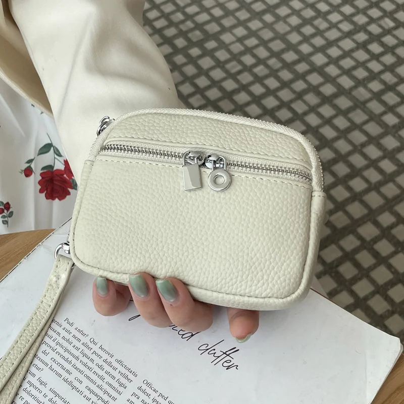Women's Double Zipper Handheld Mini Wallet, Simple Textured Coin Storage Purse