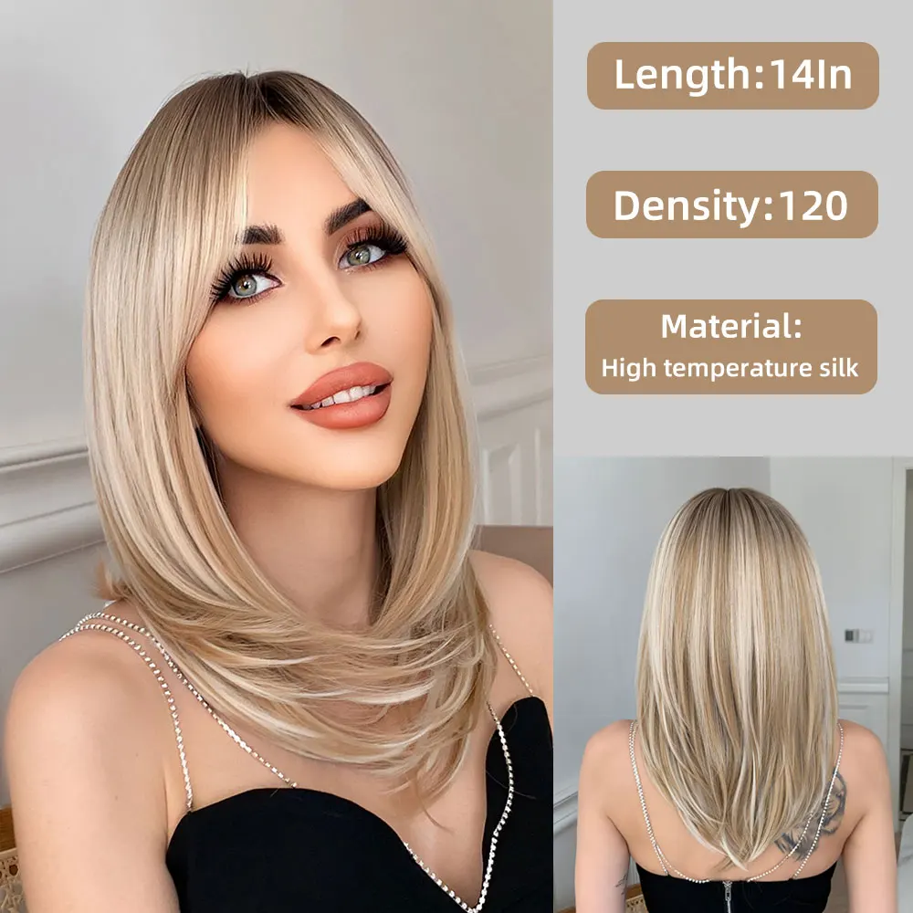 Blonde Medium Shoulder Length Bobbing Haircut Natural Synthetic Wigs Novice Friendly Cosplay And Daily Travel Can Be Used