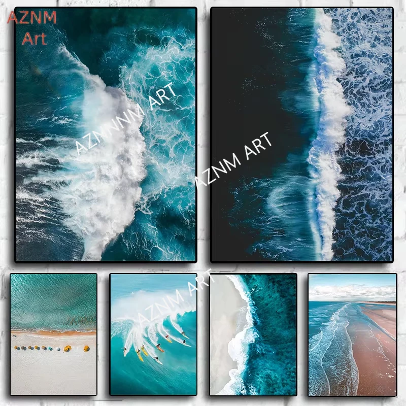 1PC ，Modern Simple Ocean Landscape Posters Print Canvas Painting Beach Seascape Wall Art Pictures for Living Room Bedroom