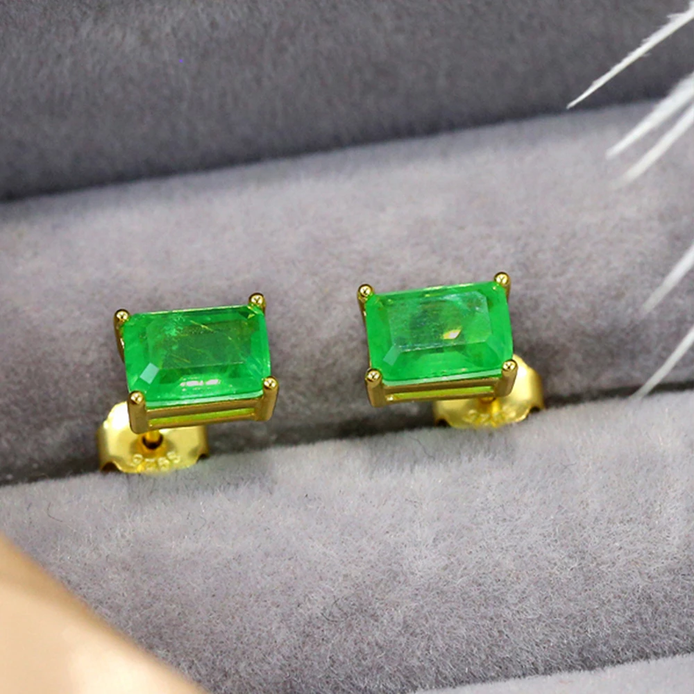CANNER 925 Sterling Silver Rectangle Emerald Stud Earrings For Women Luxury Versatile Classic Earring Jewelry Wedding Party Gift - view 3