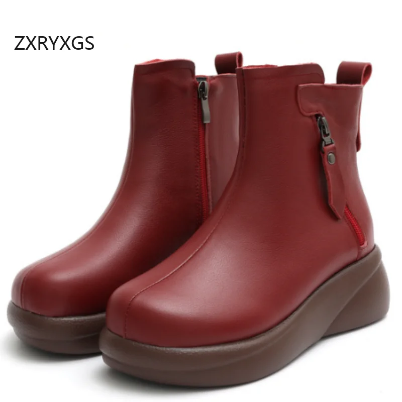 

ZXRYXGS Top Cowhide Women Single Boots Wedges Thick Sole High Heels 2026 New Real Leather Autumn Winter Boots Trendy Big Size
