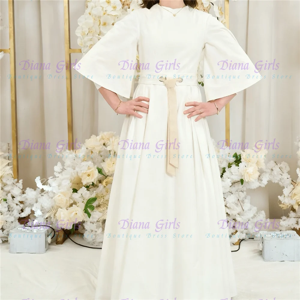 Quality Elegant Ivory Flower Girl Dress Satin Fluffy With Exquisite Bow For Kids Birthday Party Evening Ball Gowns Customisable