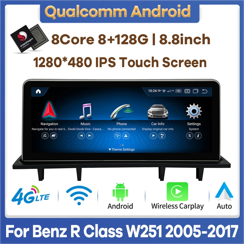 

Процессор Qualcomm Android 13 автомобильный видеоплеер для Mercedes Benz R Class W251 2005-2017 автомобильное радио стерео GPS CarPlay головное устройство 4G BT