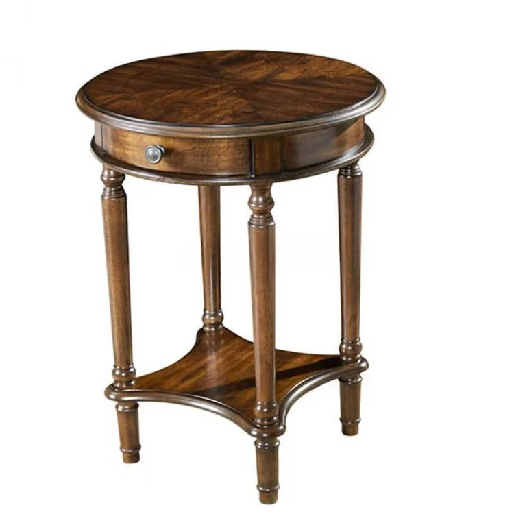 

American Solid Wood Medieval Coffee Table Bedside Table Simple Sofa Side Table Flower Stand Leisure Storage Small Round