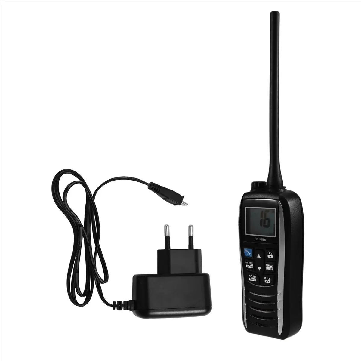 วิทยุสื่อสาร SWXF IC-M25 แบบพกพาสำหรับการเดินเรือ กันน้ำ ลอยน้ำได้ ใช้คลื่นความถี่วิทยุสื่อสารทางทะเล (VHF) พร้อมหน้าจอ LCD และปลั๊กแบบกันน้ำมาตรฐานยุโรป