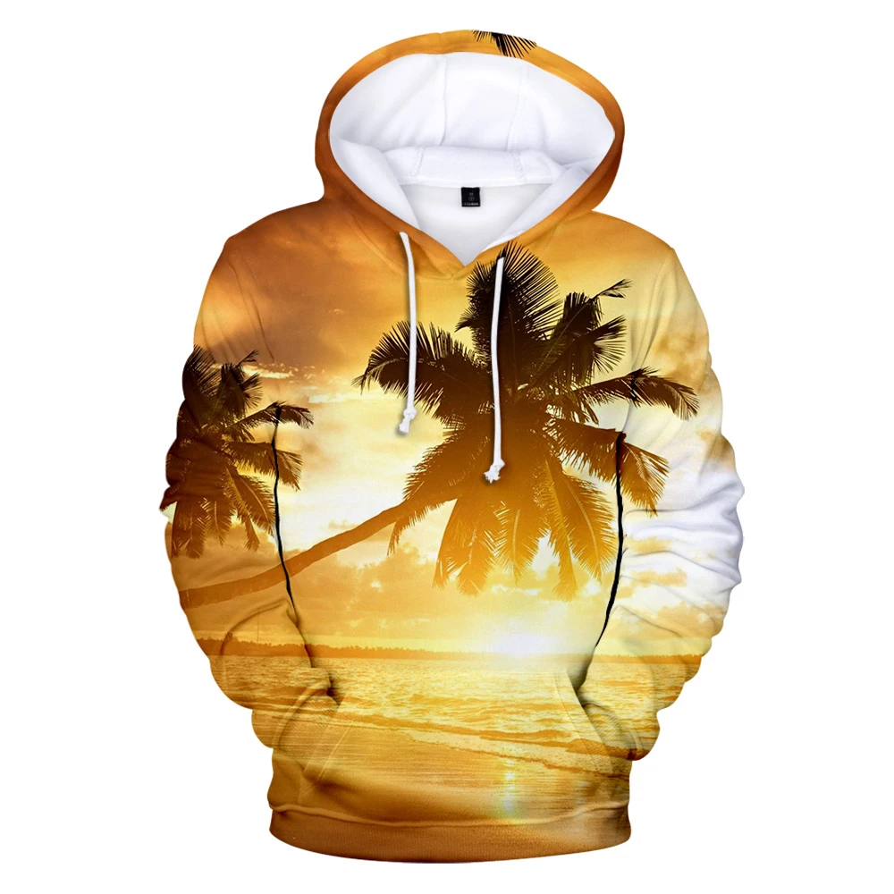 Sudaderas con estampado 3D de Ocean Sky Seaside Coconut Tree Beach Shell, sudaderas con capucha para hombre/mujer, sudaderas informales para adultos/niños