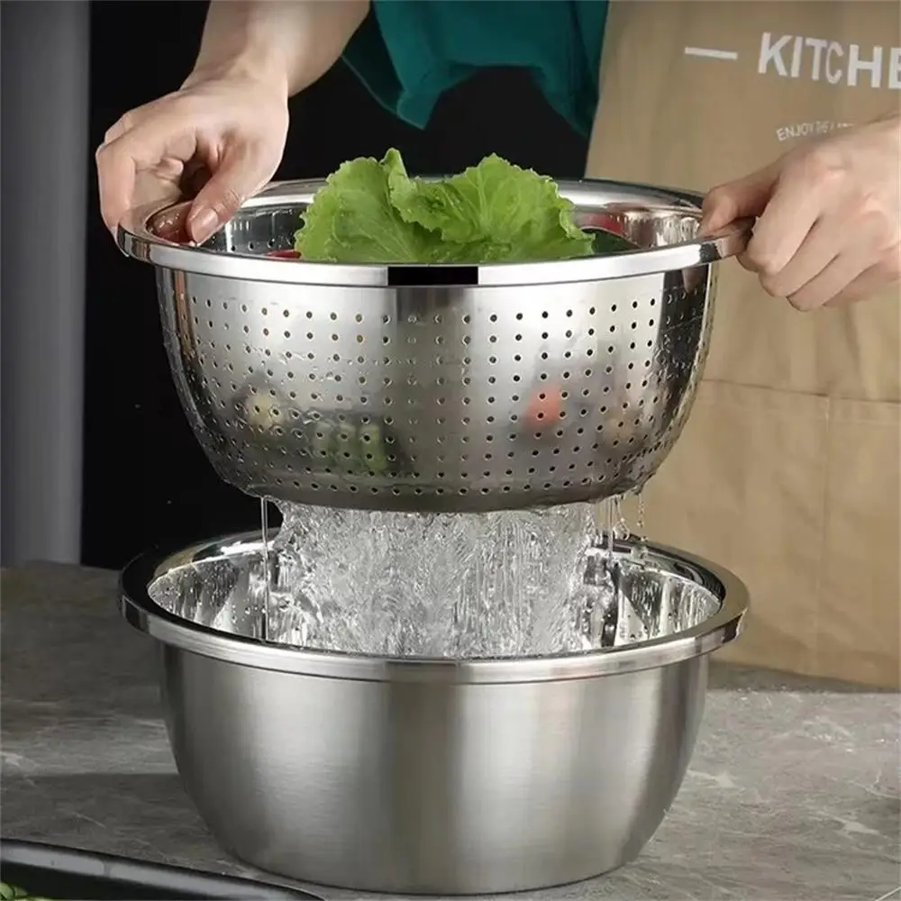 Multi Functional Stainless Steel Vegetable Bowl, Egg Mixing Bowl, Drain Basket, Soup Basin, Kitchen Cooking And Storage Tool