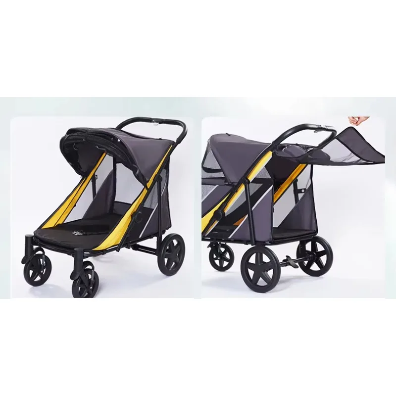 2025 New Waterproof Stroller 4 Wheels Folding Rain Cover Big Dog Stroller 60kg Loading Weight Large Pet Stroller for Outside
