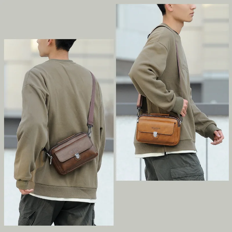

Retro shoulder backpack large capacity male pu large capacity multifunctional buckle business crossbody bag