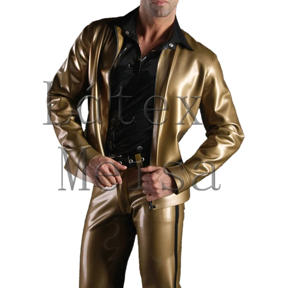 Bling gold color wide-waisted latex jacket men with front zip