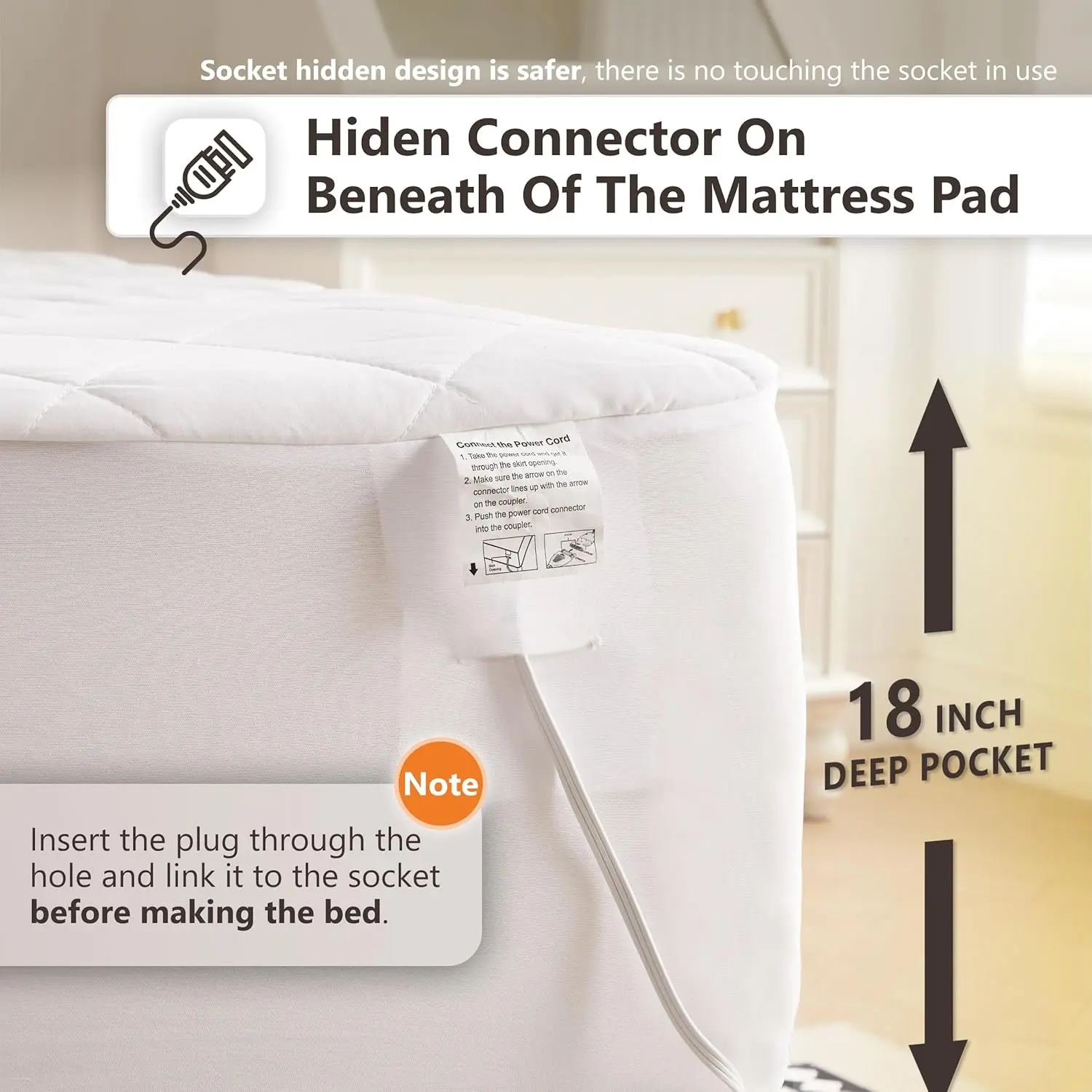 Queen Size Heated Mattress Pad with Dual Control, 10 Heat Settings, Timer & Auto Off, Machine Washable, ETL Certified
